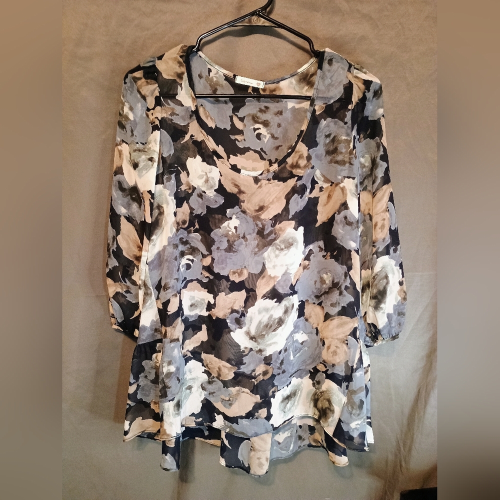 Soprano Floral Print Women's Top - Blue and Cream